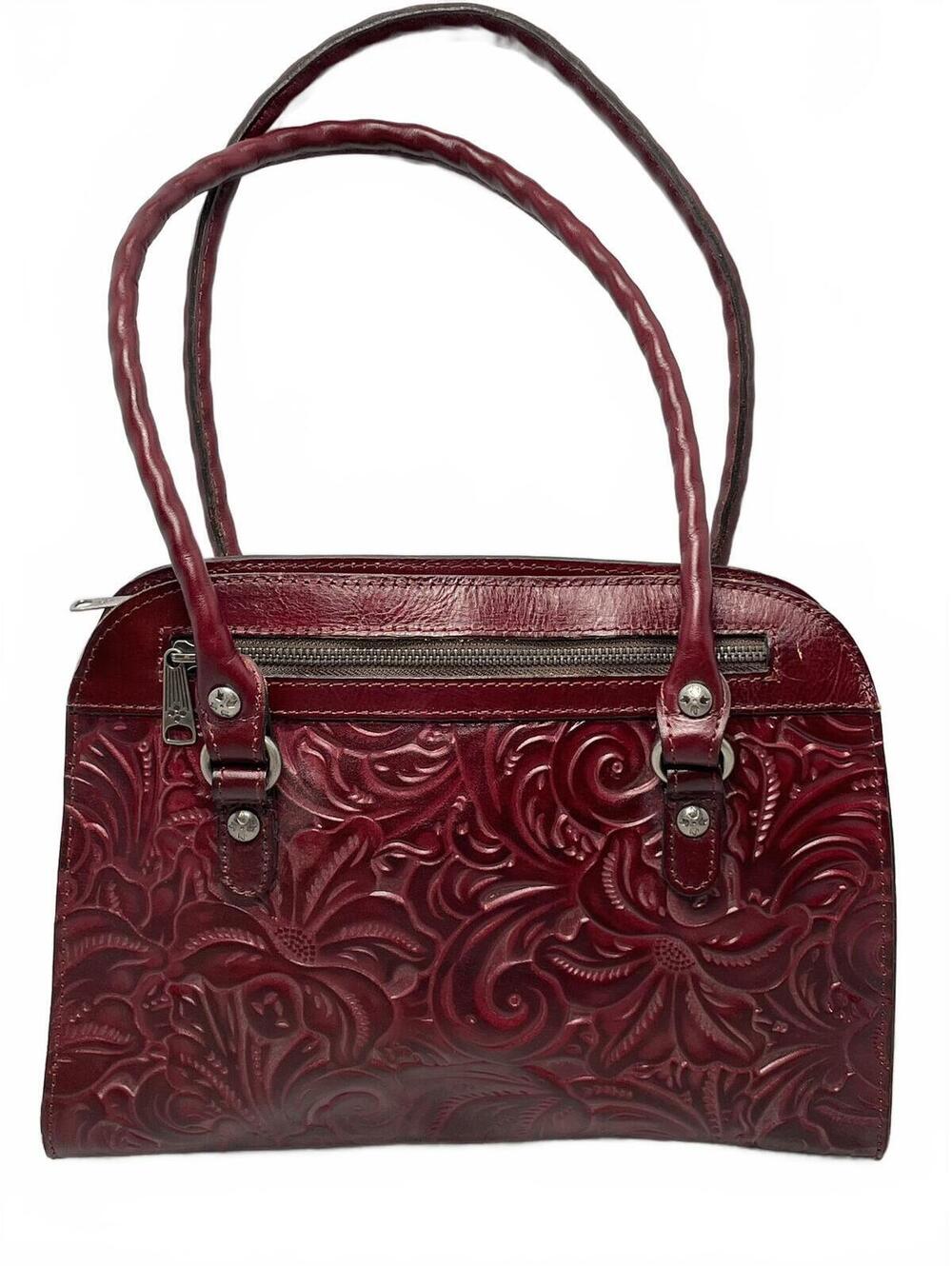 Patricia Nash Burgundy Embossed Leather Satchel Handbag